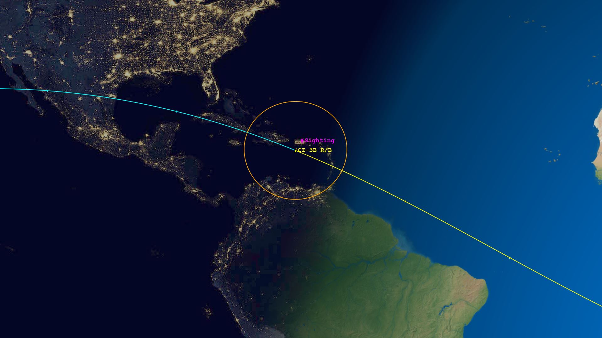 CZ-3B Rocket Body (ID 41912) Reentry Sighting Image